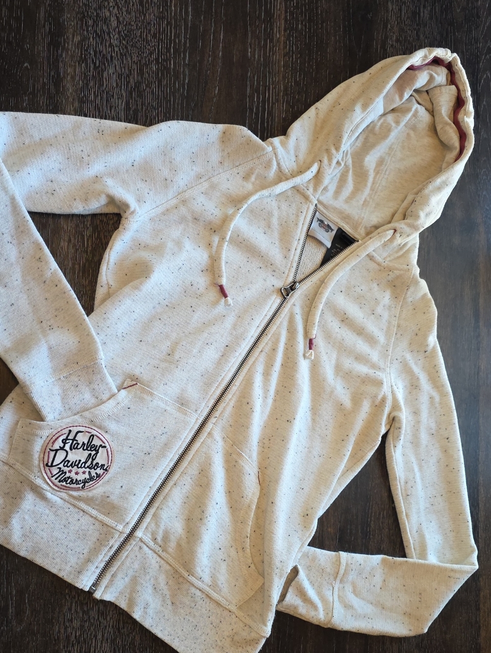 Harley-Davidson Cream Speckled Zip Hoodie with Logo Patch